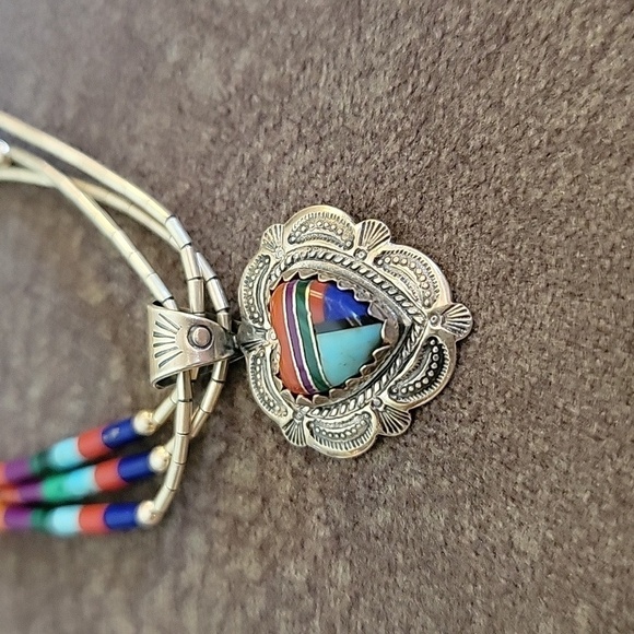 QT Sterling Oxidized Silver Navajo Heart Pendant Liquid Silver Torsade Necklace - Picture 3 of 8